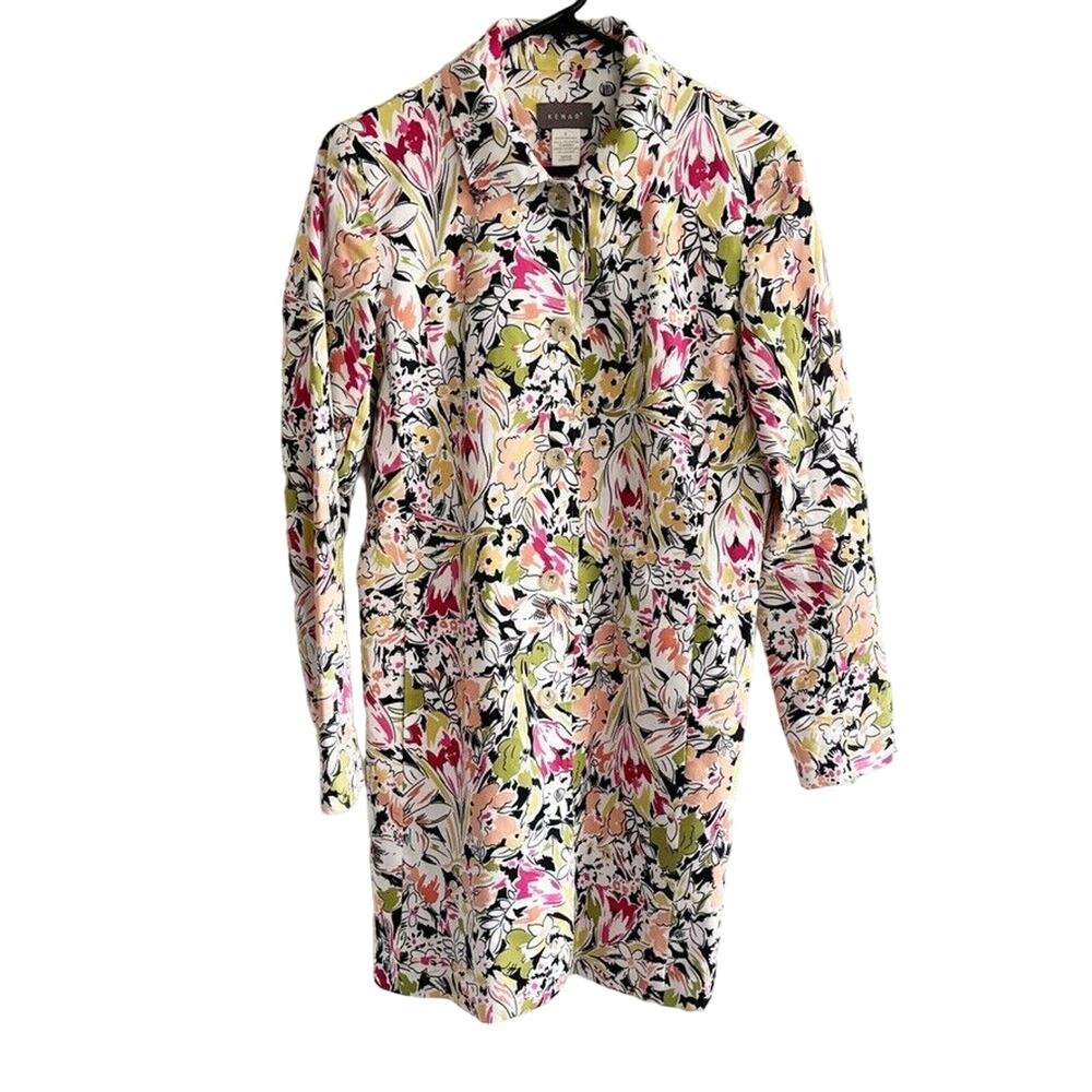 Kenar Women's 8P Trench Coat Multicolor Floral Vibrant Spring Rain Happy Vibe